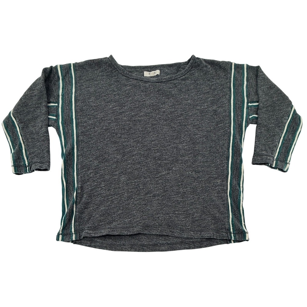 Madewell‎ Womens Small Gray Striped Cropped Sweatshirt Boxy Casual Top